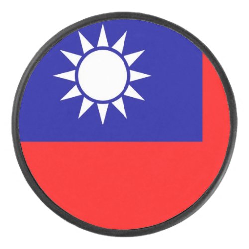 Patriotic hockey puck with Taiwan flag