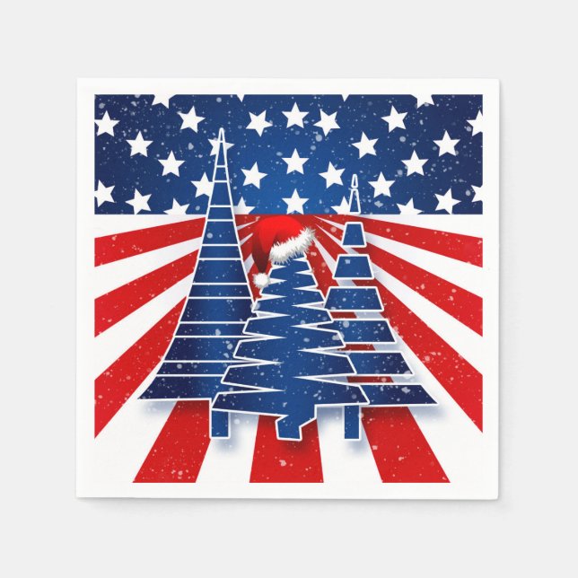 Patriotic Holiday Celebration with Christmas Trees Napkins (Front)