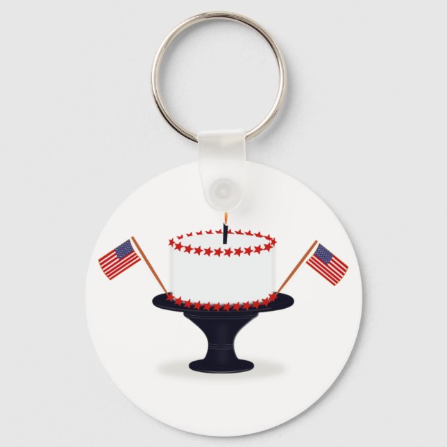 Patriotic Holiday Fourth of July Birthday Cake Keychain (Front)