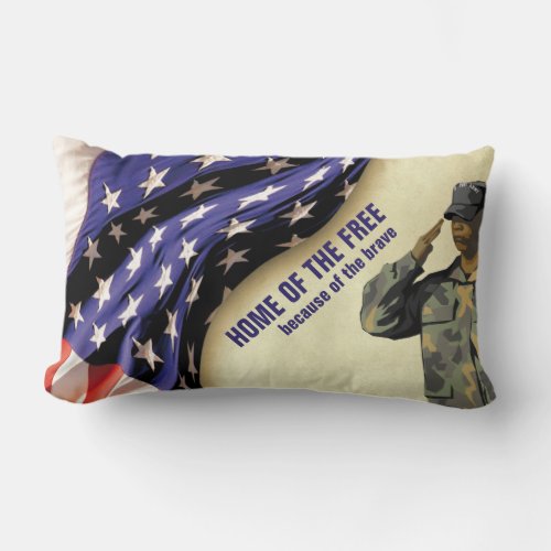 Patriotic HOME OF THE FREE Veterans Lumbar Pillow