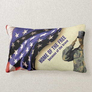 Patriotic HOME OF THE FREE Veterans Lumbar Pillow
