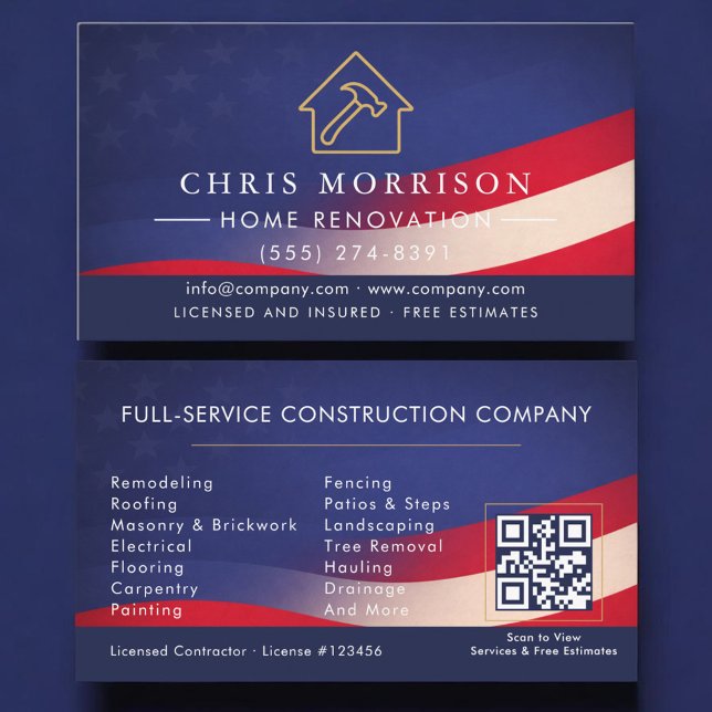 Patriotic Home Renovation Repair QR Code Business Card (Creator Uploaded)