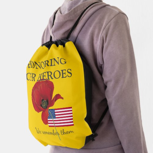 Patriotic HONORING HEROES  Veterans  USA Flag Drawstring Bag