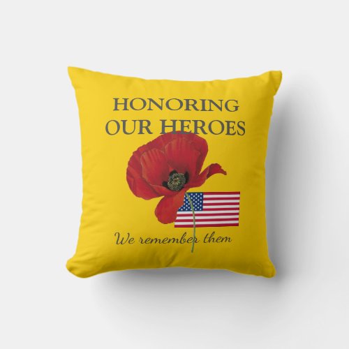 Patriotic HONORING HEROES  Veterans  USA Flag Throw Pillow