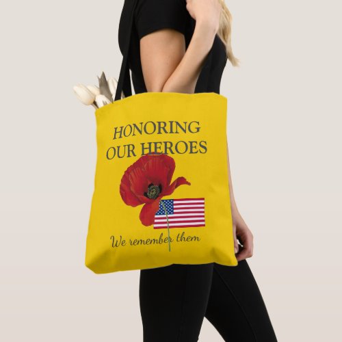 Patriotic HONORING HEROES  Veterans  USA Flag Tote Bag