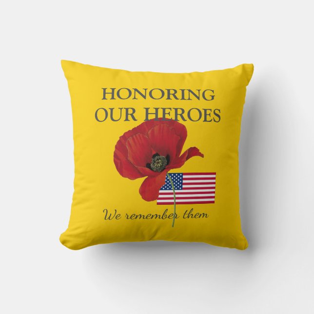 Patriotic HONORING OUR HEROES Veterans USA Flag Throw Pillow (Front)