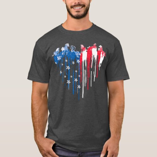 Patriotic Horse American Flag Heart 4th Of July T_Shirt