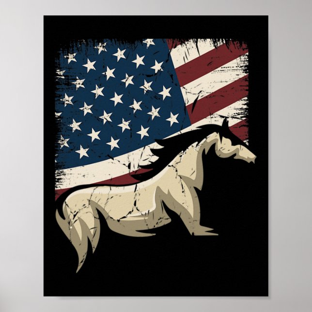 Patriotic Horse American Flag Horseback Riding For Poster (Front)