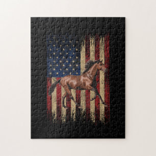 Patriotic Horse American Flag Horseback Riding Jigsaw Puzzle