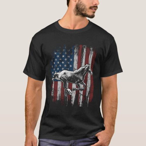 Patriotic Horse American Flag Horseback Riding T_Shirt