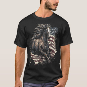Patriotic Horse American Flag Horseback Riding Wes T-Shirt