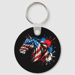 Patriotic horse american flag splash art Patriotic Keychain