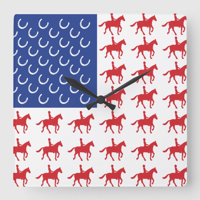 Patriotic Horse and Rider Square Wall Clock (Front)