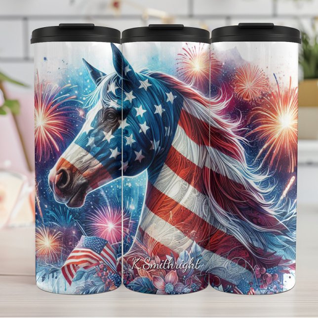 Patriotic Horse Fireworks Celebration Art Thermal Tumbler (Creator Uploaded)