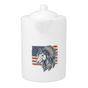 Patriotic Horse Flag Vintage Vector T-Shirt Design Teapot