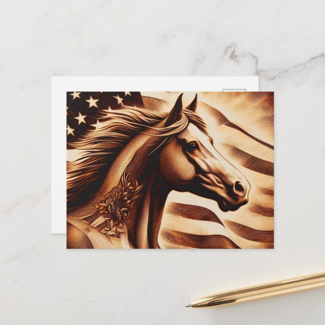 Patriotic Horse Sepia Postcard (Front/Back In Situ)