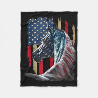 Patriotic Horse Usa Flag Vintage Horse 4th Of July Fleece Blanket