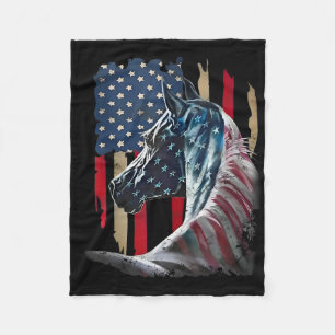 Patriotic Horse Usa Flag Vintage Horse 4th Of July Fleece Blanket