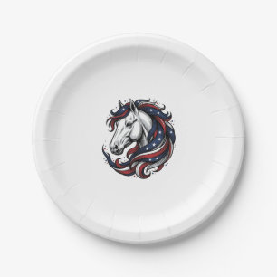 Patriotic Horse Vintage Engraving Vector Art Paper Plates