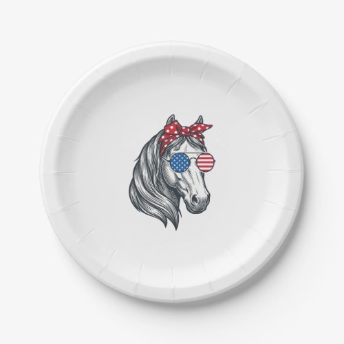 Patriotic Horse With Flag Sunglasses Vintage Vecto Paper Plates