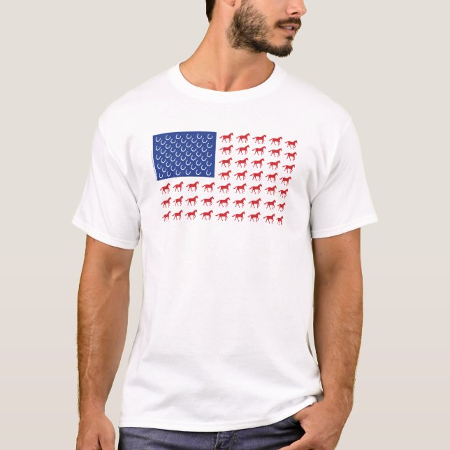 Patriotic Horses American Flag T-Shirt (Front)