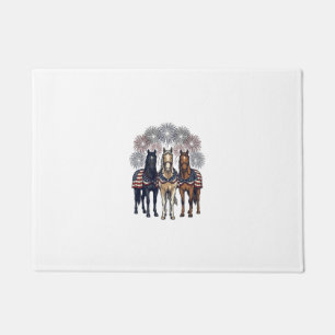 Patriotic Horses Fireworks Vintage Vector Art Doormat