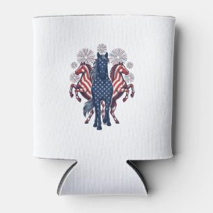 Patriotic Horses Vintage Fireworks Vector Design Can Cooler