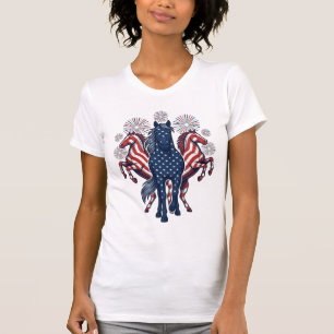 Patriotic Horses Vintage Fireworks Vector Design T-Shirt