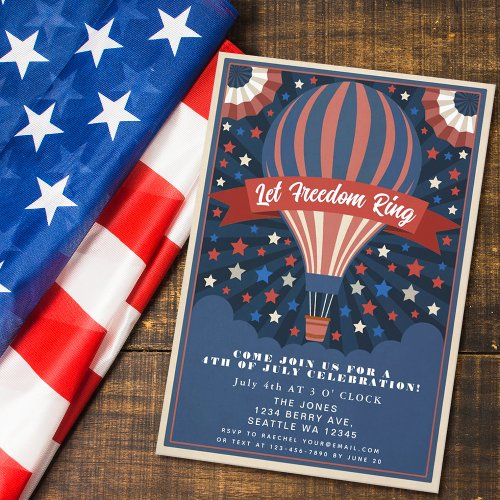 Patriotic Hot Air Balloon 4th of July Cookout Invitation