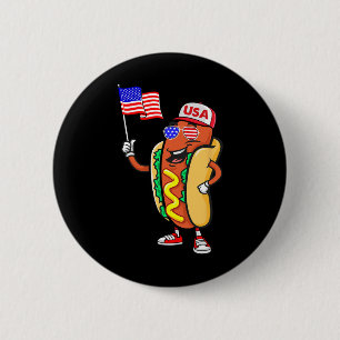 Patriotic Hot Dog American Flag Usa Funny 4th Of J Button