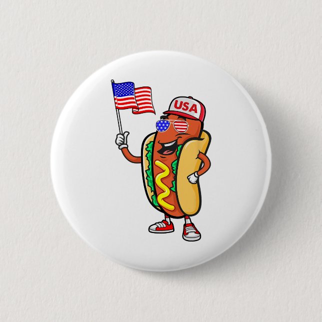 Patriotic Hot Dog American Flag Usa Funny 4th Of J Button (Front)