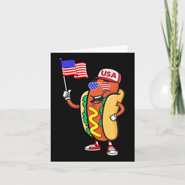 Patriotic Hot Dog American Flag Usa Funny 4th Of J Card (Front)