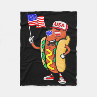 Patriotic Hot Dog American Flag Usa Funny 4th Of J Fleece Blanket