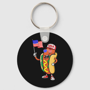 Patriotic Hot Dog American Flag Usa Funny 4th Of J Keychain