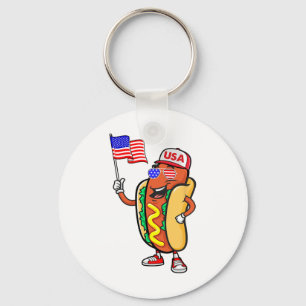 Patriotic Hot Dog American Flag Usa Funny 4th Of J Keychain