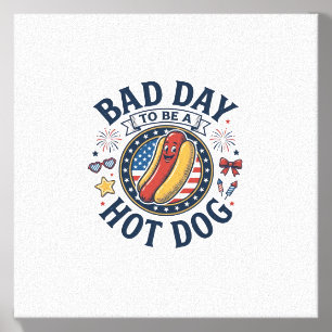 Patriotic Hot Dog Bad Day Funny 4th of July Shirt_ Canvas Photo Tile
