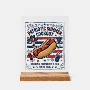 Patriotic Hot Dog Vintage Cookout Acrylic Sign
