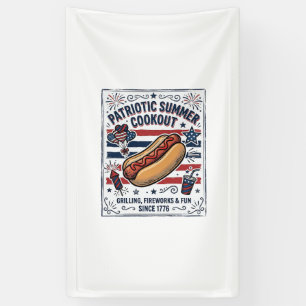 Patriotic Hot Dog Vintage Cookout Banner