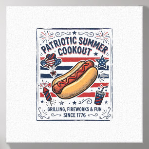 Patriotic Hot Dog Vintage Cookout Canvas Photo Tile