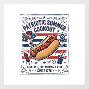 Patriotic Hot Dog Vintage Cookout Window Cling
