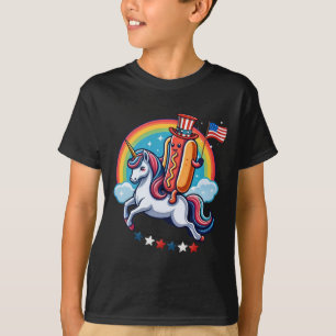 Patriotic Hotdog Riding Unicorn 4th Of July Americ T-Shirt