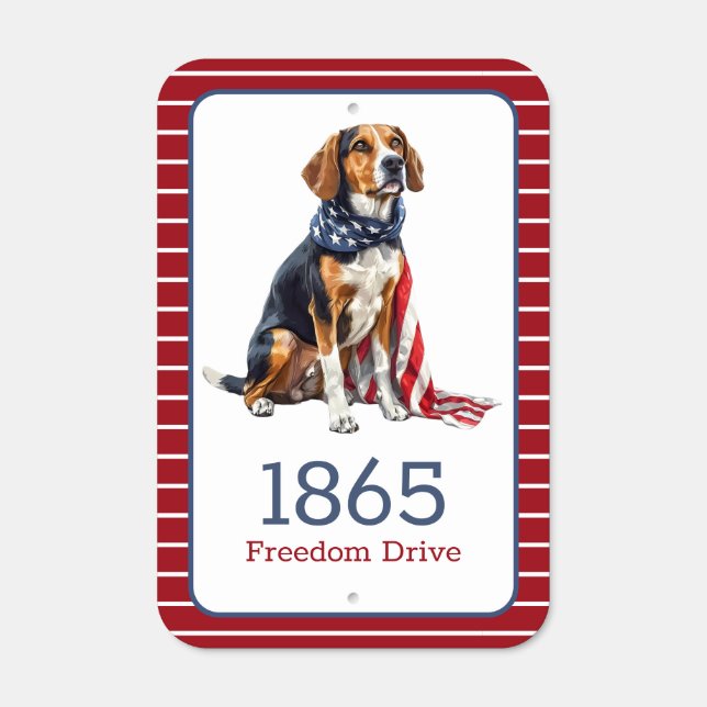 Patriotic Hound Dog Personalized Metal Sign (Front)