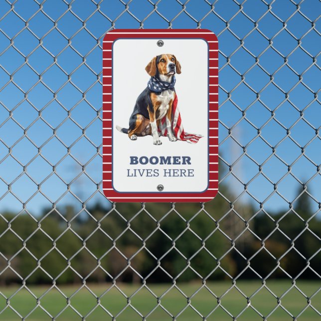 Patriotic Hound Dog Personalized Metal Sign (In Situ(Fence))