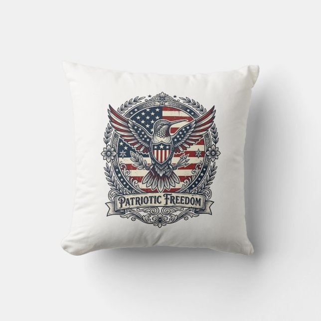 Patriotic Hummingbird Throw Pillow (Front)