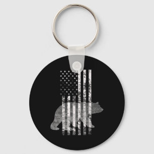 Patriotic Hunting Bear American Flag Hunters Keychain