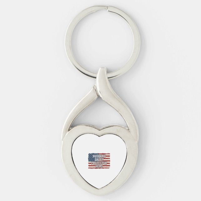 Patriotic Husband Daddy Protector Hero Flag Shirt  Keychain (Front)