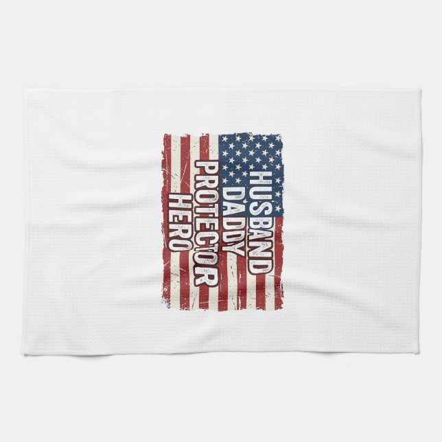 Patriotic Husband Daddy Protector Hero Flag Shirt  Kitchen Towel (Horizontal)