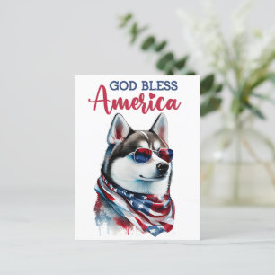 Patriotic Husky, God Bless America Postcard