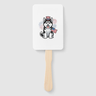 Patriotic Husky Puppy Vintage Engraving Shirt Desi Hand Fan
