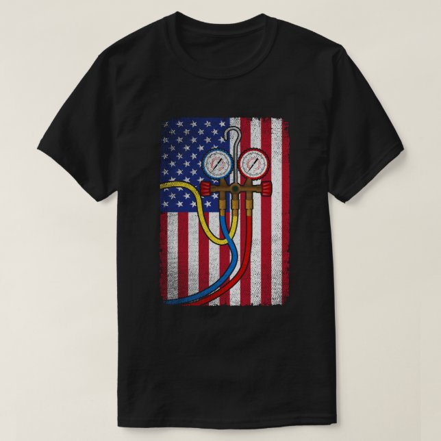 Patriotic HVAC Technician American Flag HVAC Tech  T-Shirt (Design Front)